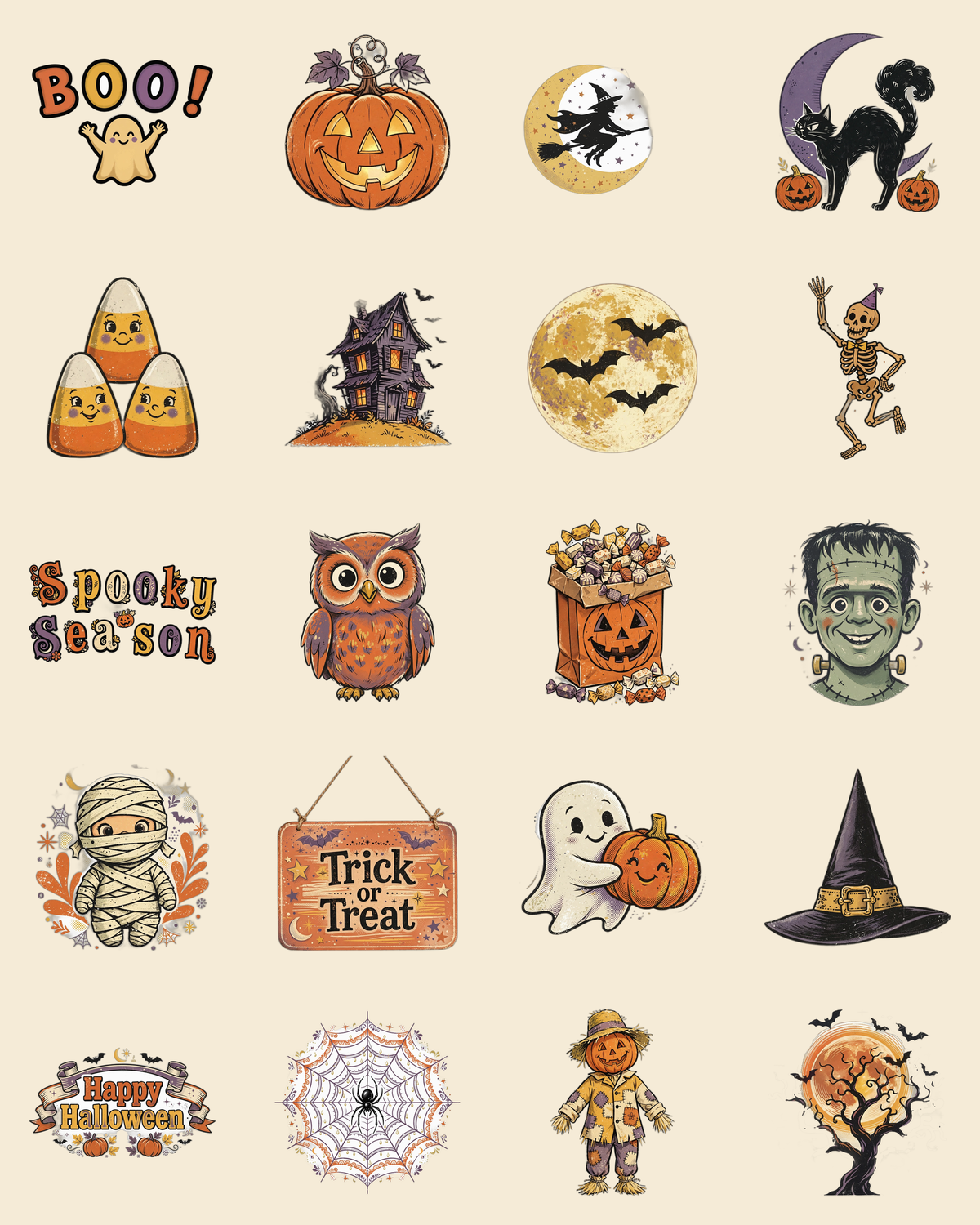 Retro Vintage Halloween PNG Bundle – 20 Designs