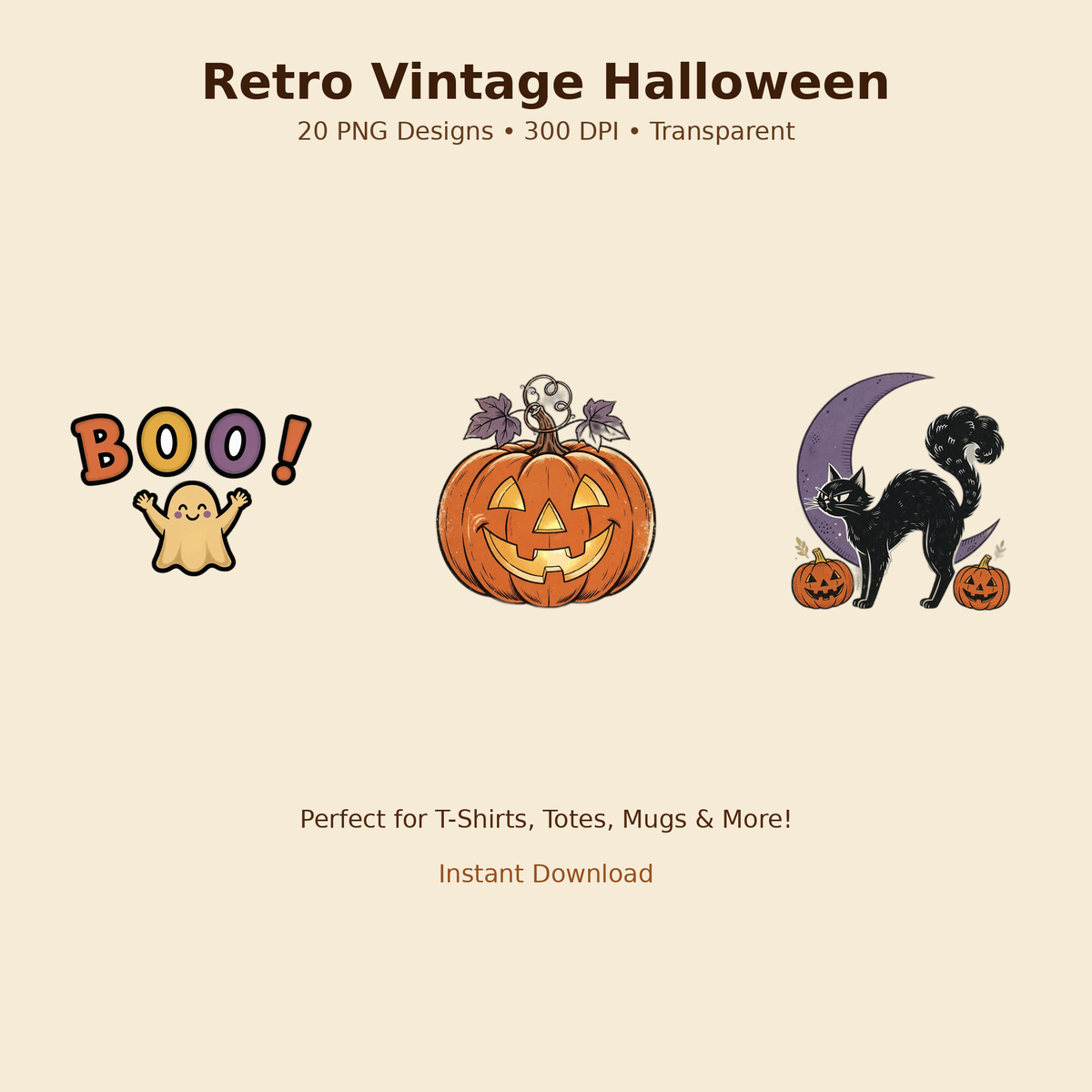 Retro Vintage Halloween PNG Bundle – 20 Designs