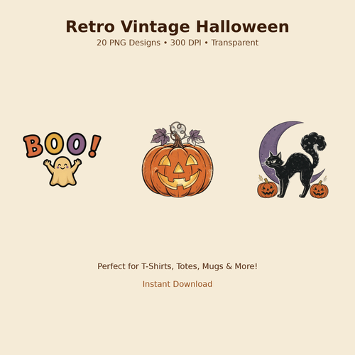 Retro Vintage Halloween PNG Bundle – 20 Designs