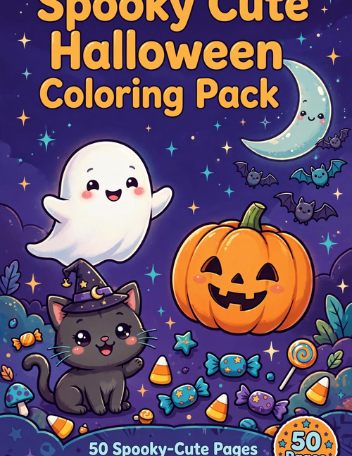 Spooky Cute Halloween Coloring Pack — 50 Pages