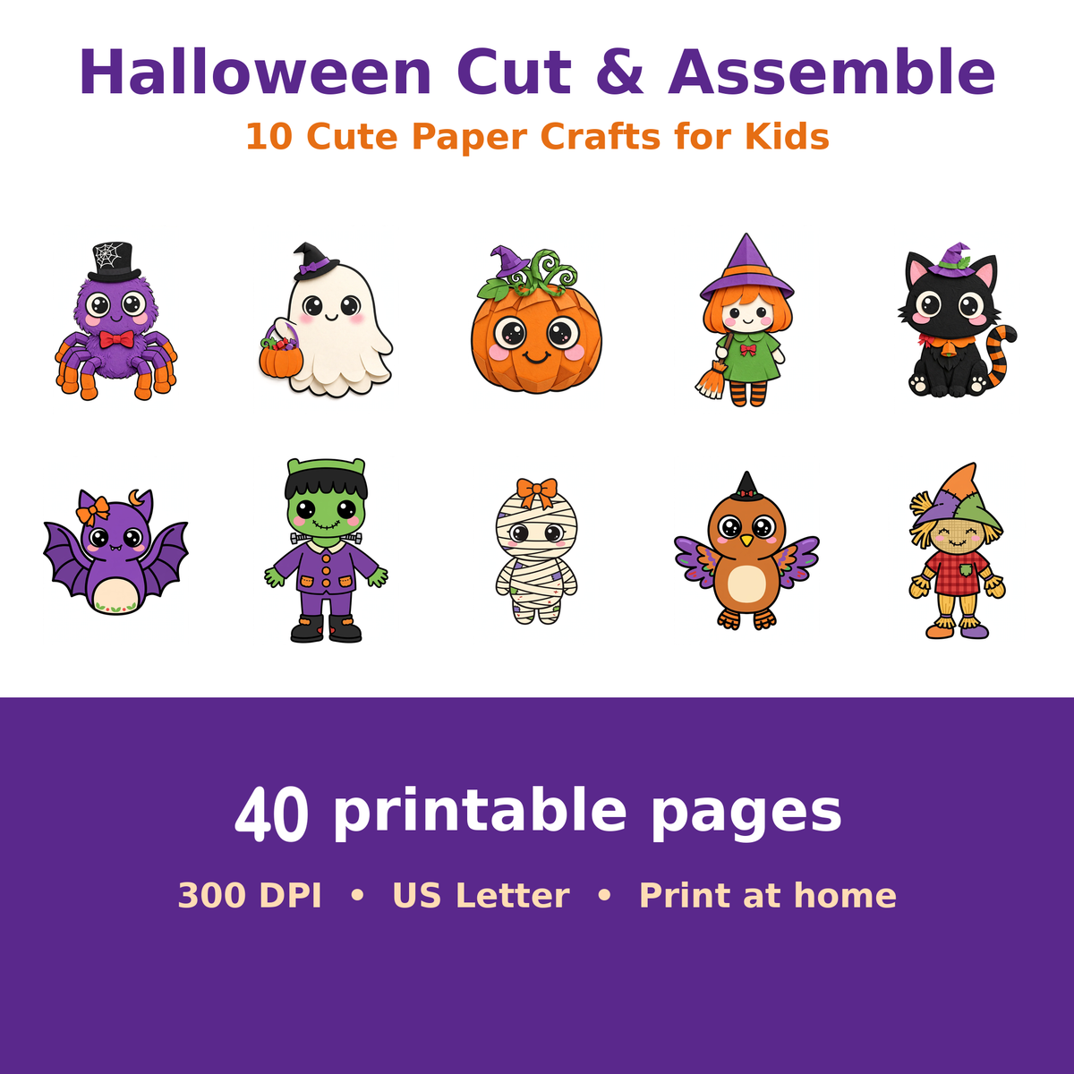 Halloween Cut & Assemble Paper Crafts for Kids — 40 Pages