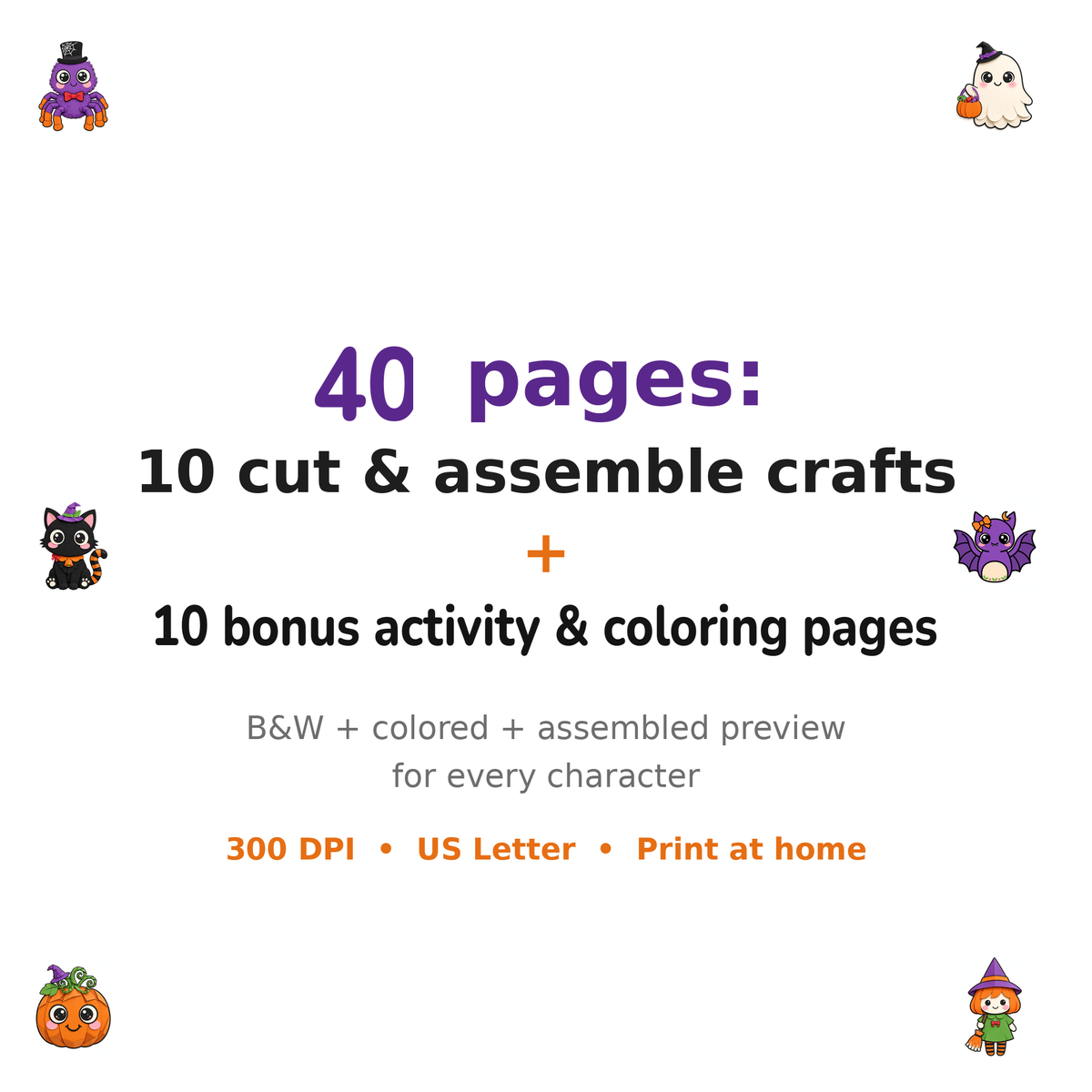 Halloween Cut & Assemble Paper Crafts for Kids — 40 Pages