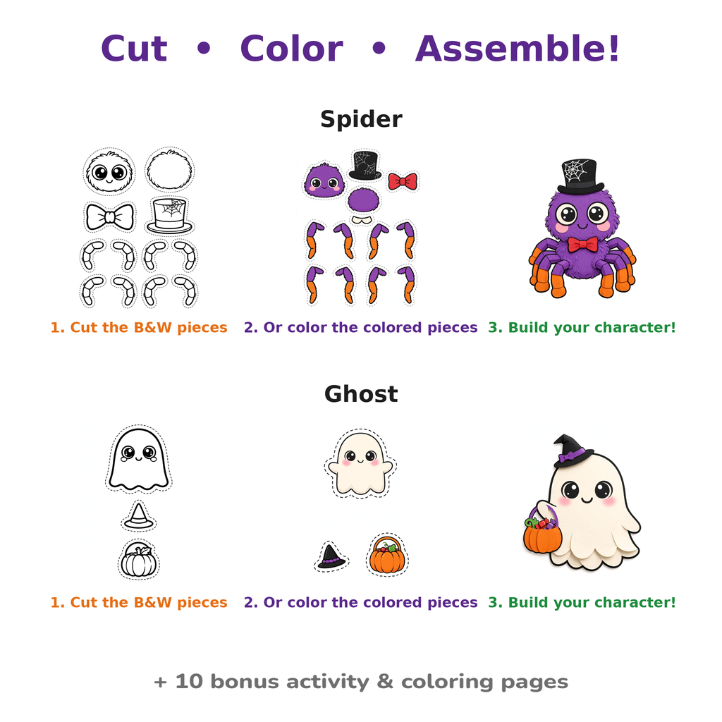 Halloween Cut & Assemble Paper Crafts for Kids — 40 Pages