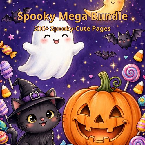 Spooky Mega Bundle — 200 Halloween Coloring Pages + 2 Free Bonuses